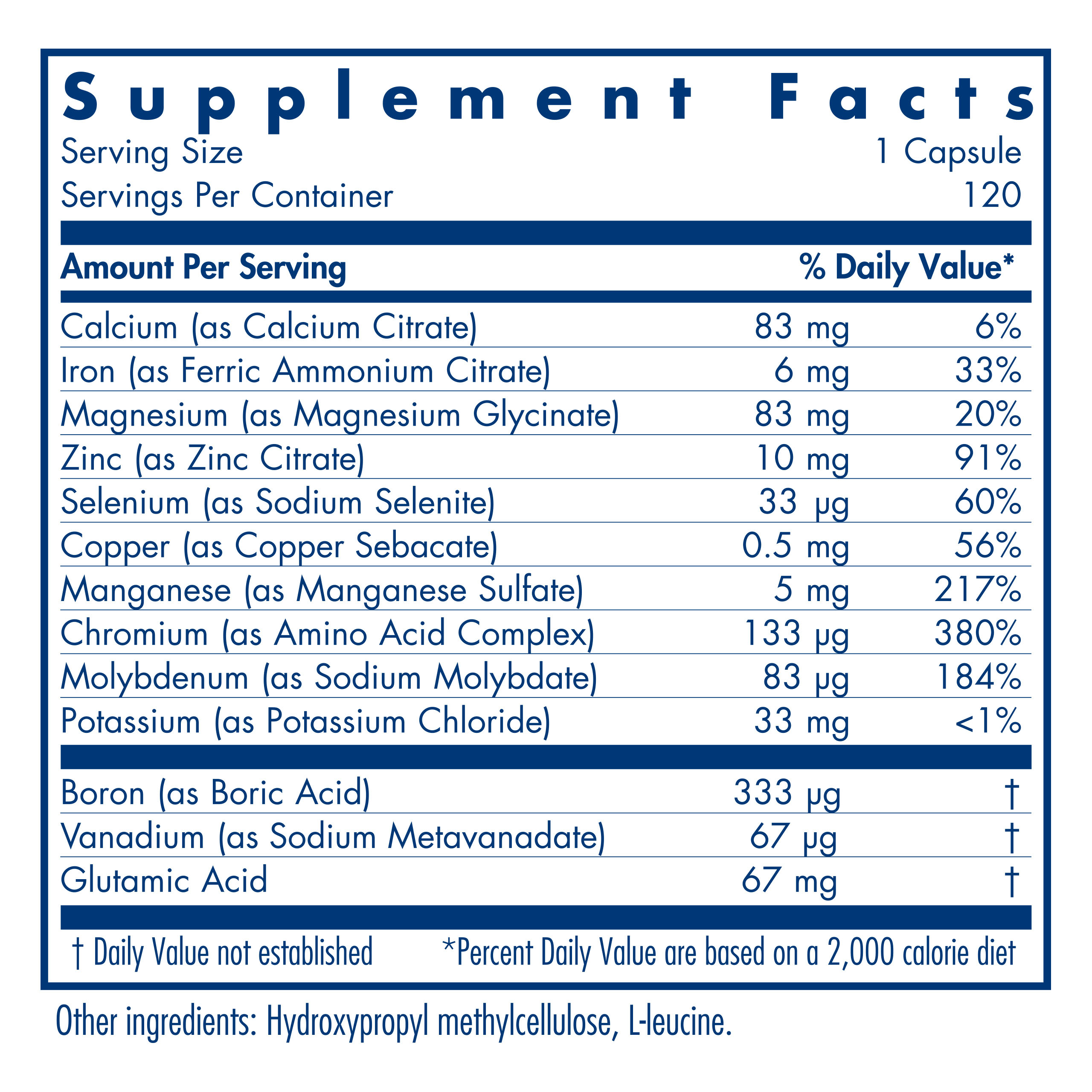 Tabela Nutricional MultiMin 120 Vegetarian Caps