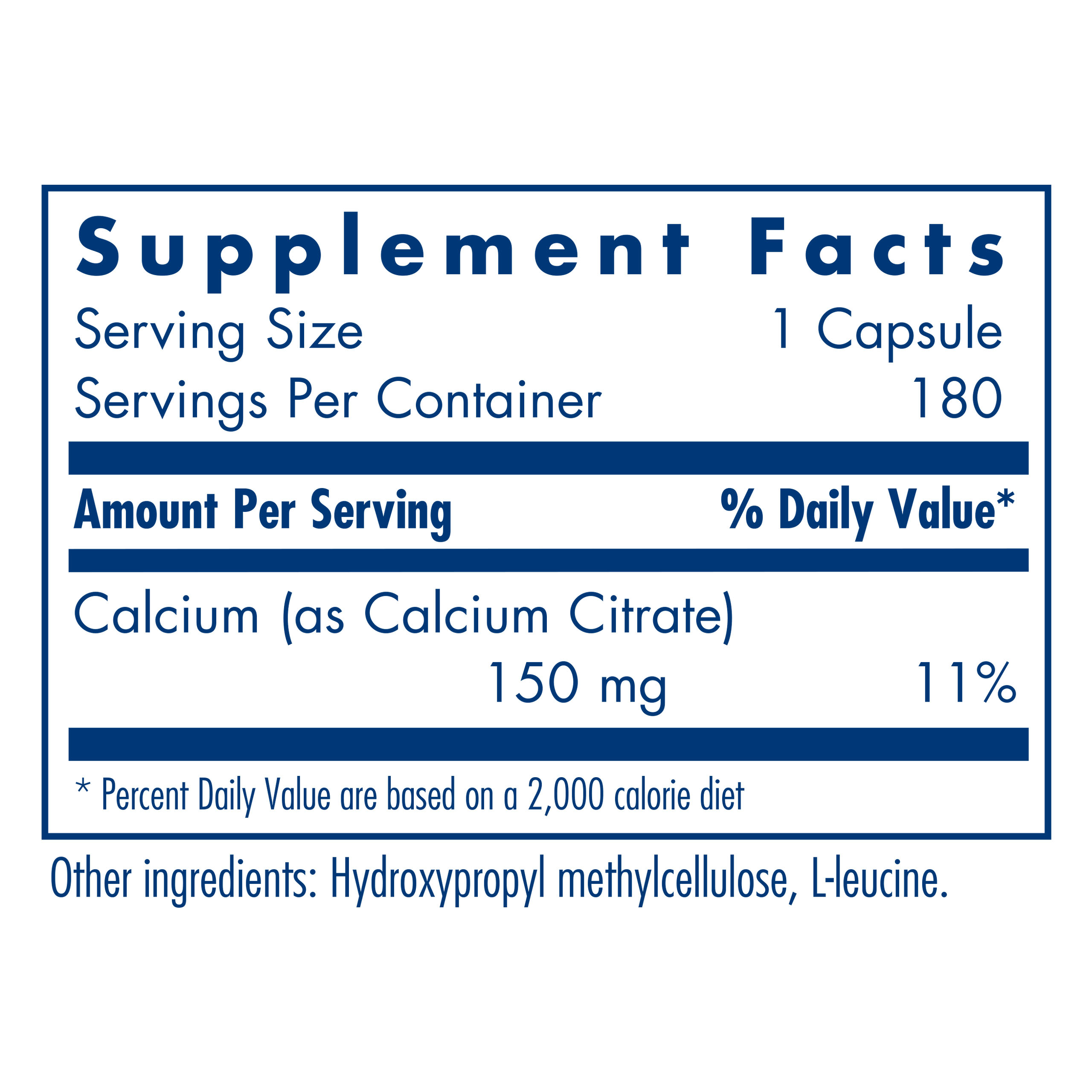 Tabela Nutricional Calcium Citrate 180 Vegetarian Caps