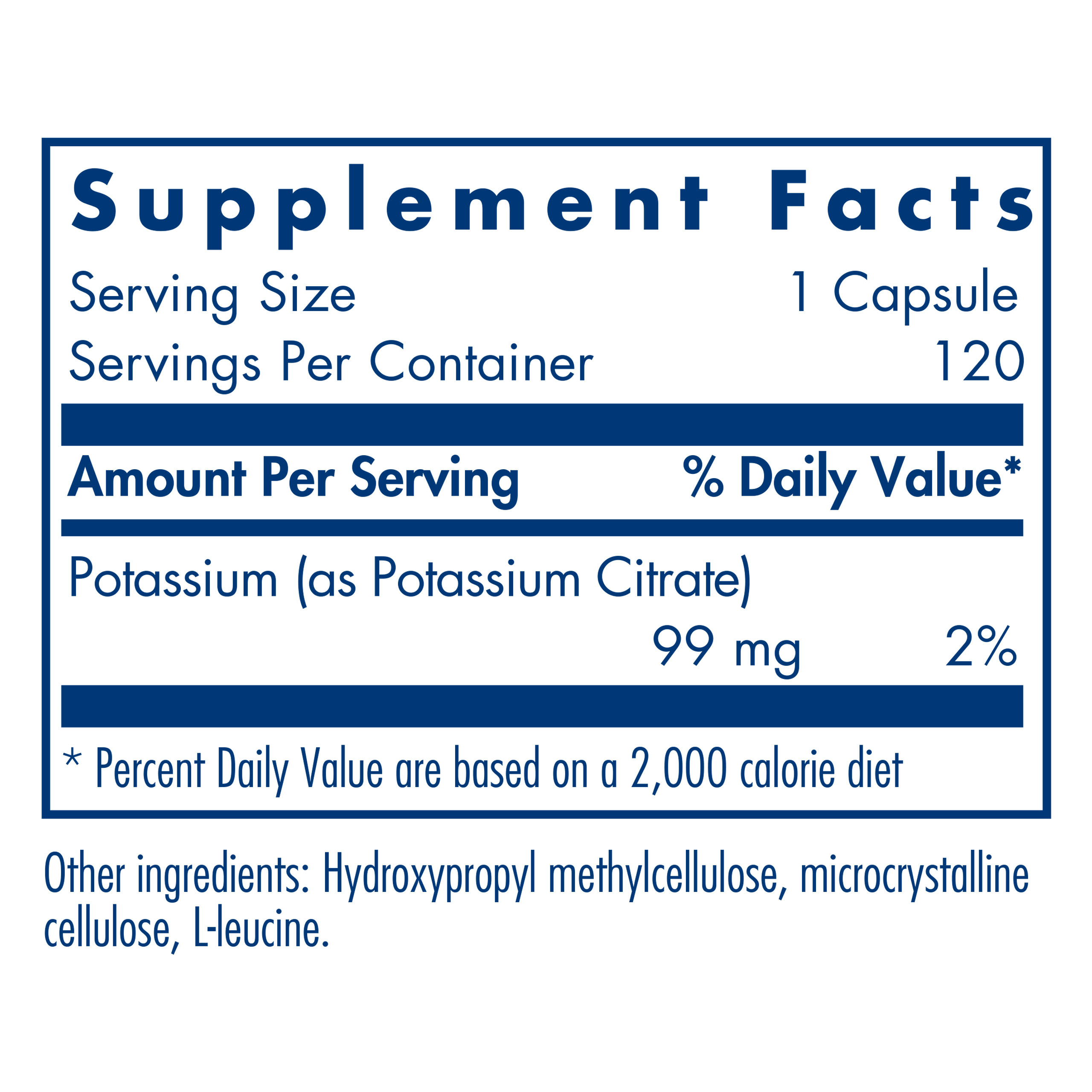 Tabela Nutricional Potassium Citrate 120 Vegetarian Caps