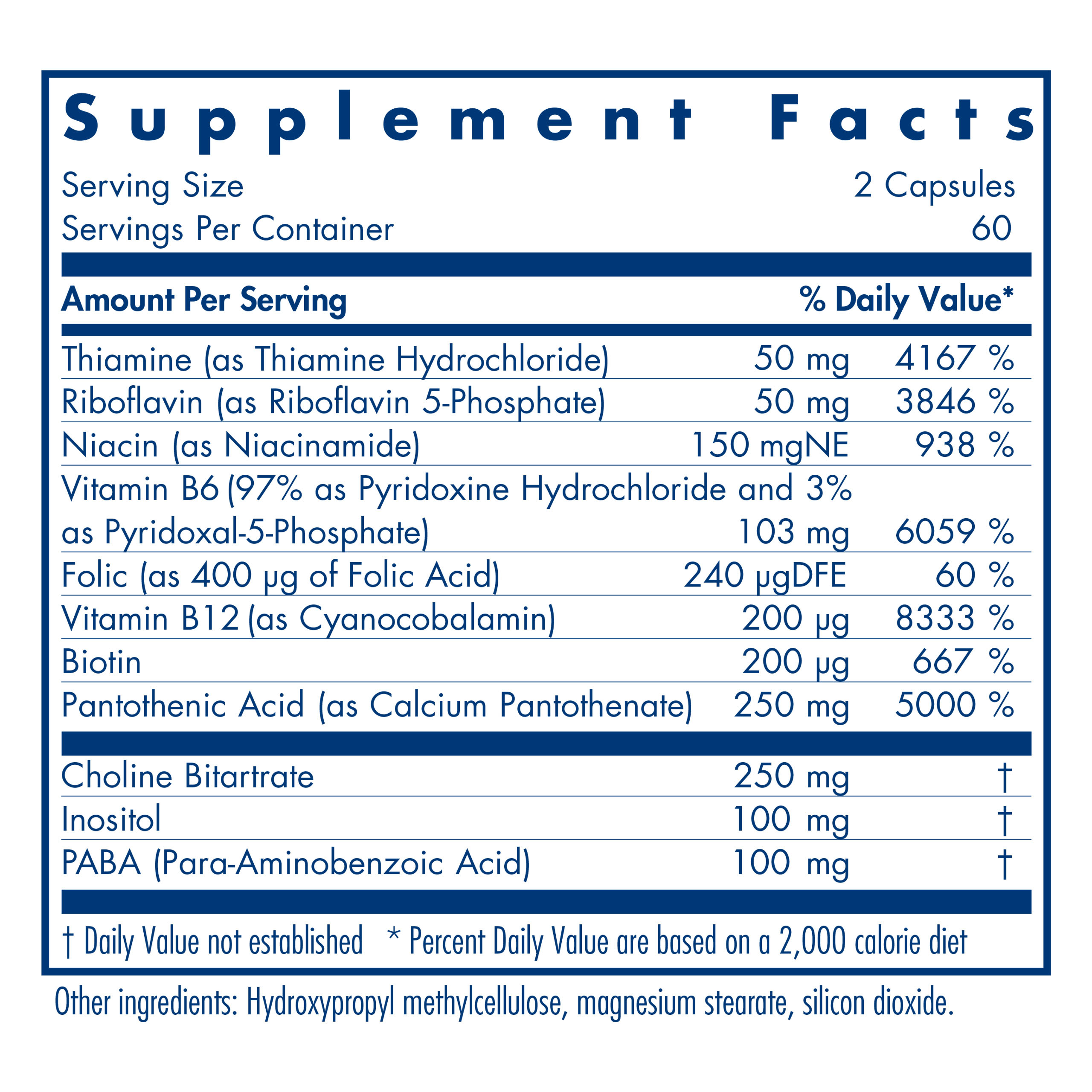 Tabela Nutricional Super Vitamin B 120 Vegetarian Capsules