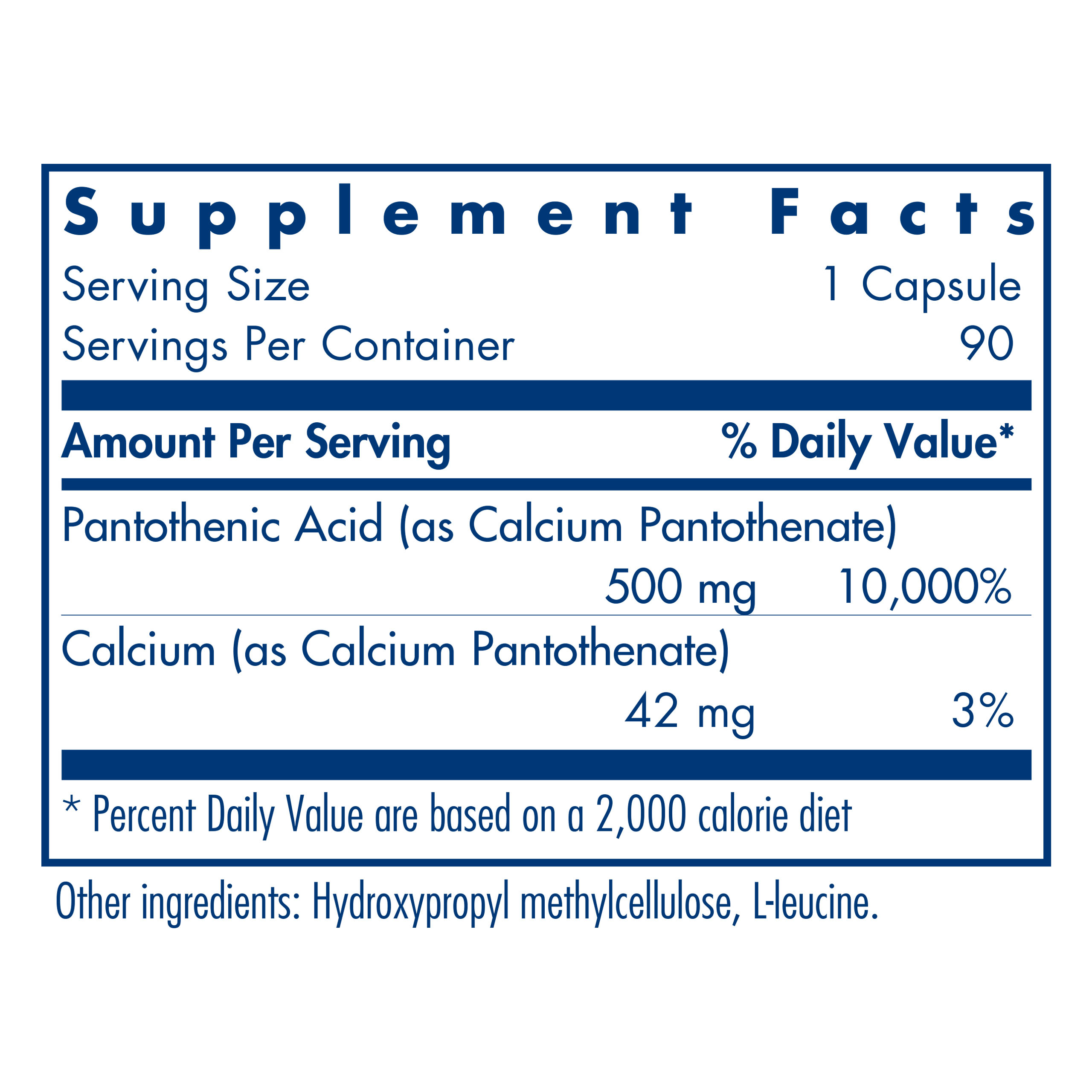 Tabela Nutricional Pantothenic Acid 90 Vegetarian Caps