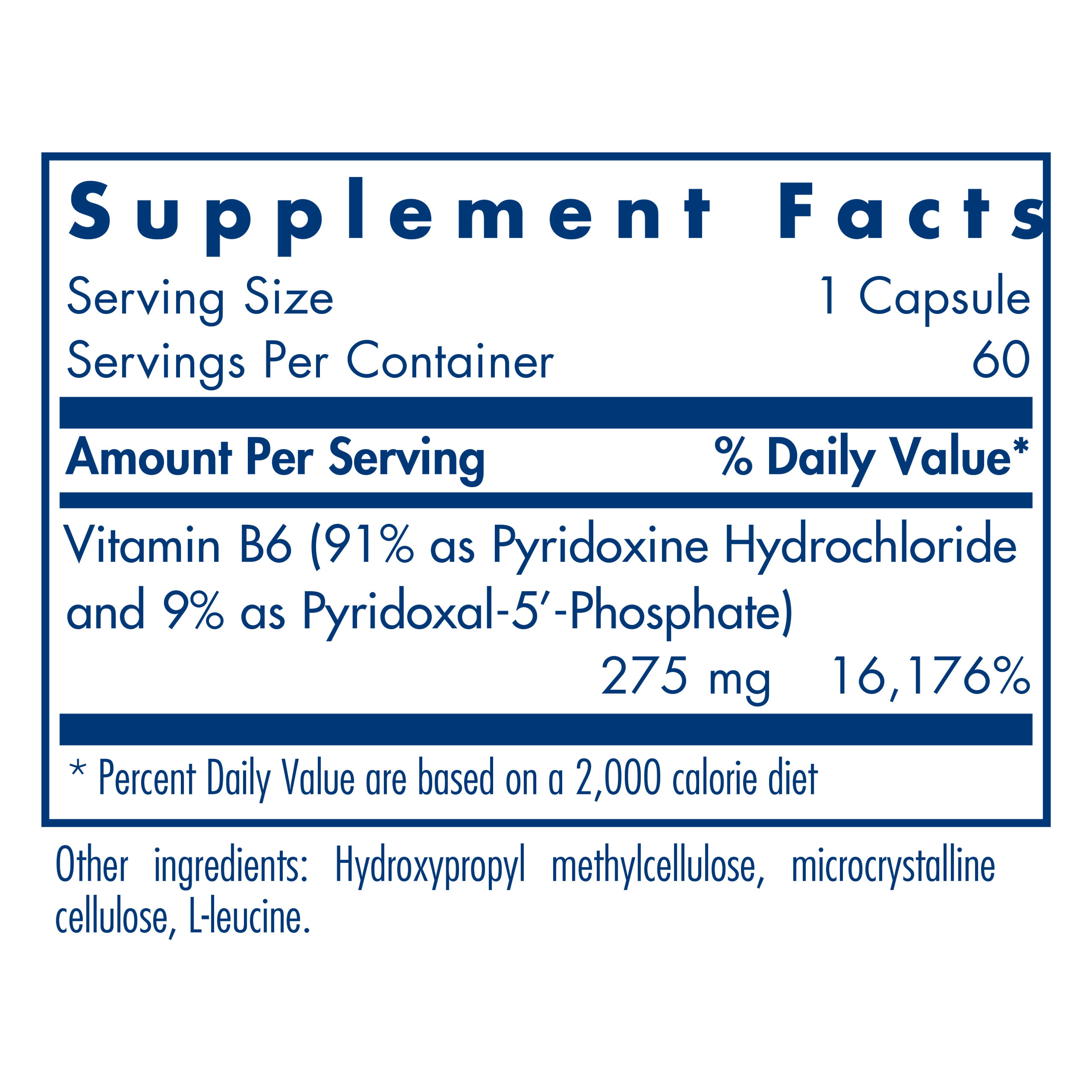 Tabela Nutricional Pyridoxine P5P 60 caps