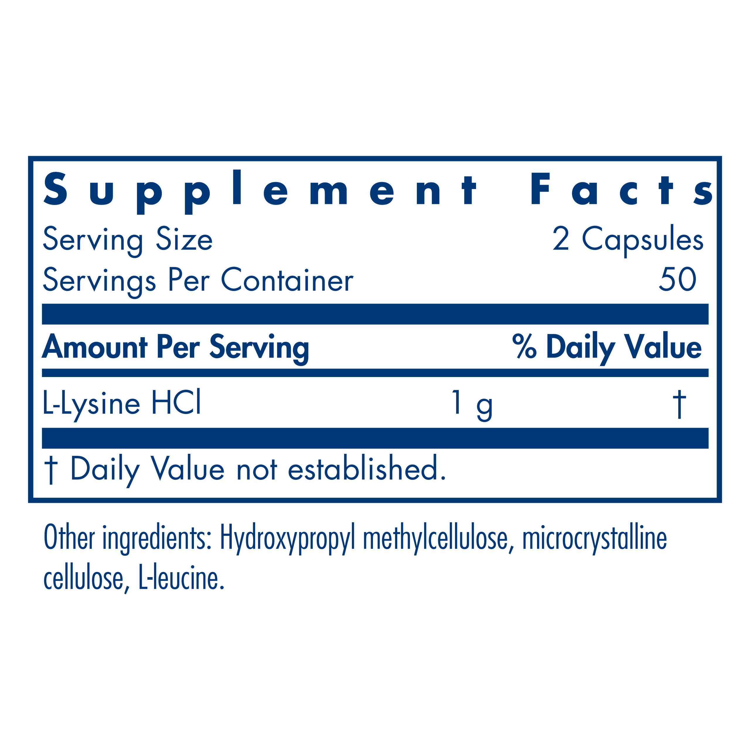 Tabela Nutricional L-Lysine 500 Mg 100 Vegetarian Caps