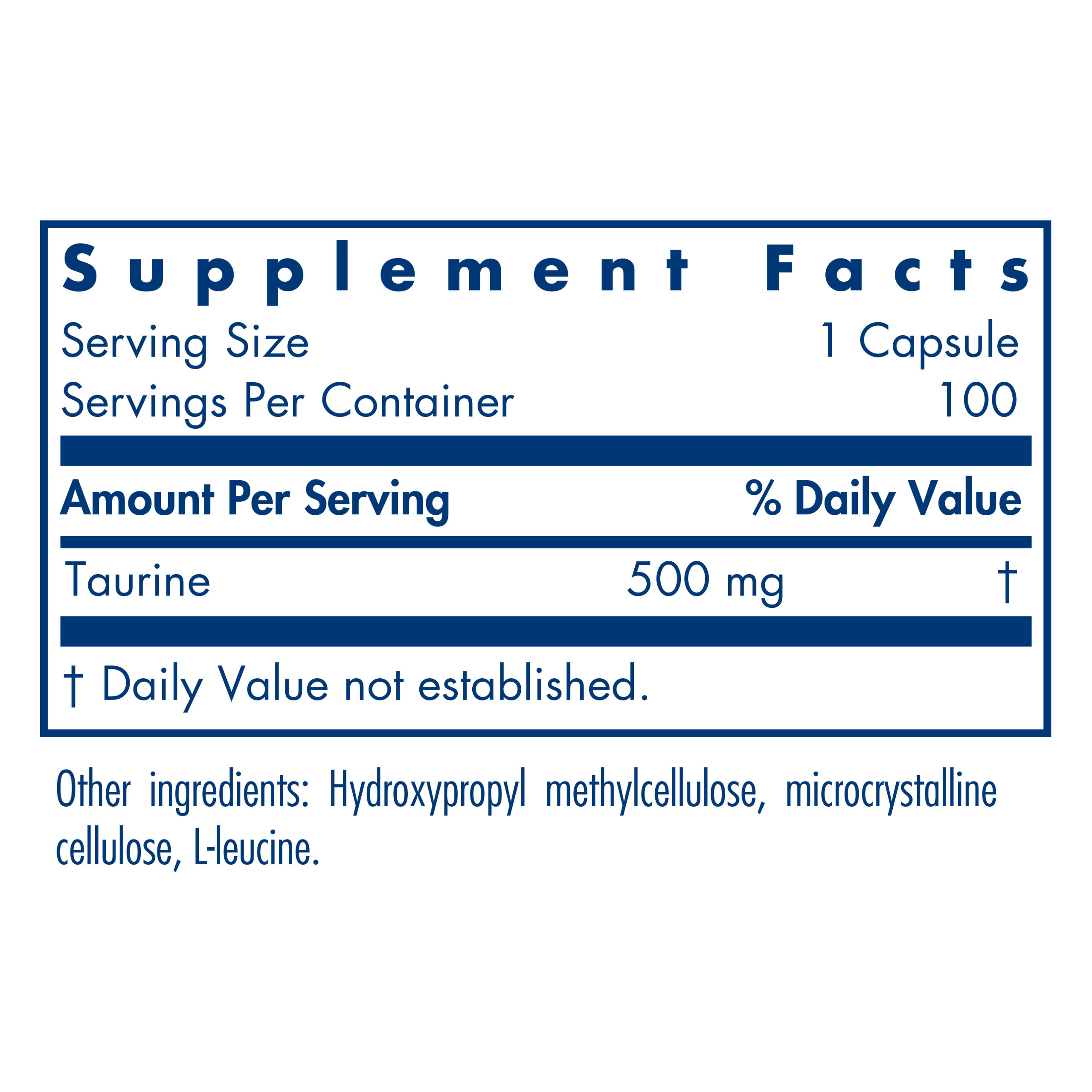 Tabela Nutricional Taurine 500 Mg 100 Vegetarian Caps