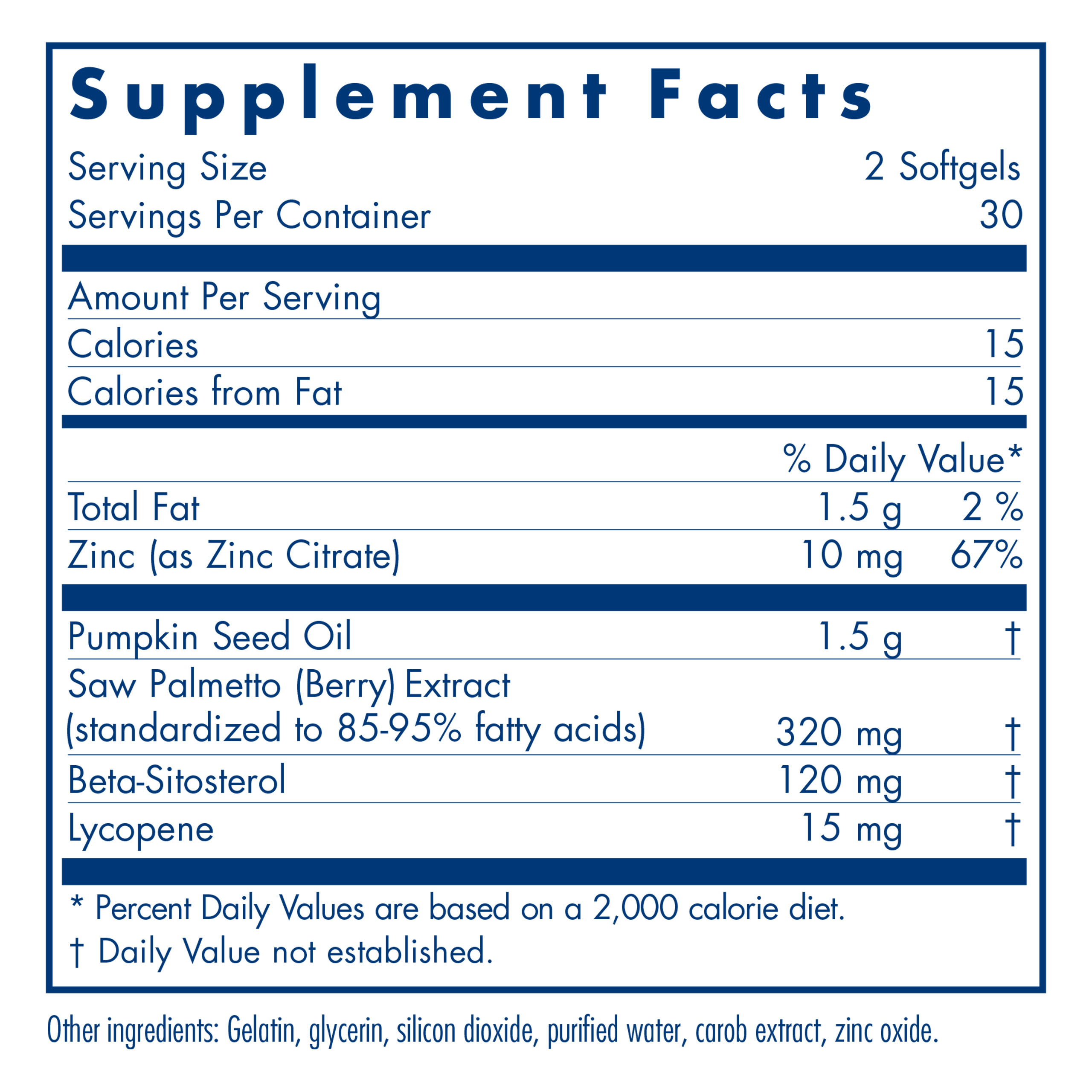 Tabela Nutricional Palmetto Complex II 60 Softgels