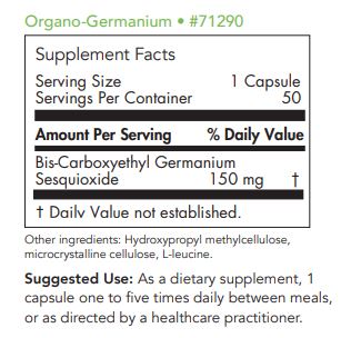 Tabela Nutricional Organo-Germanium Ge-132 50 Vegetarian Capsules