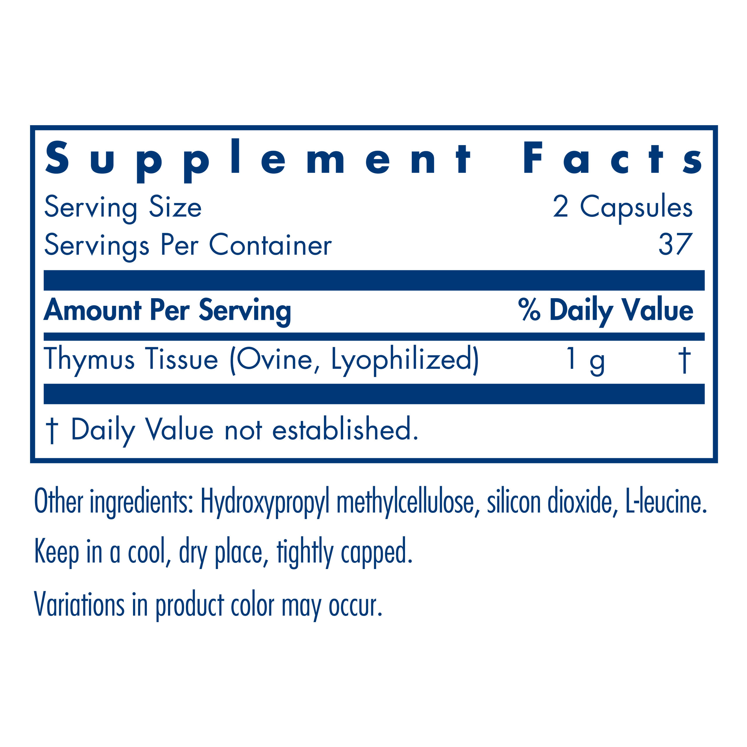 Tabela Nutricional Thymus Natural Glandular