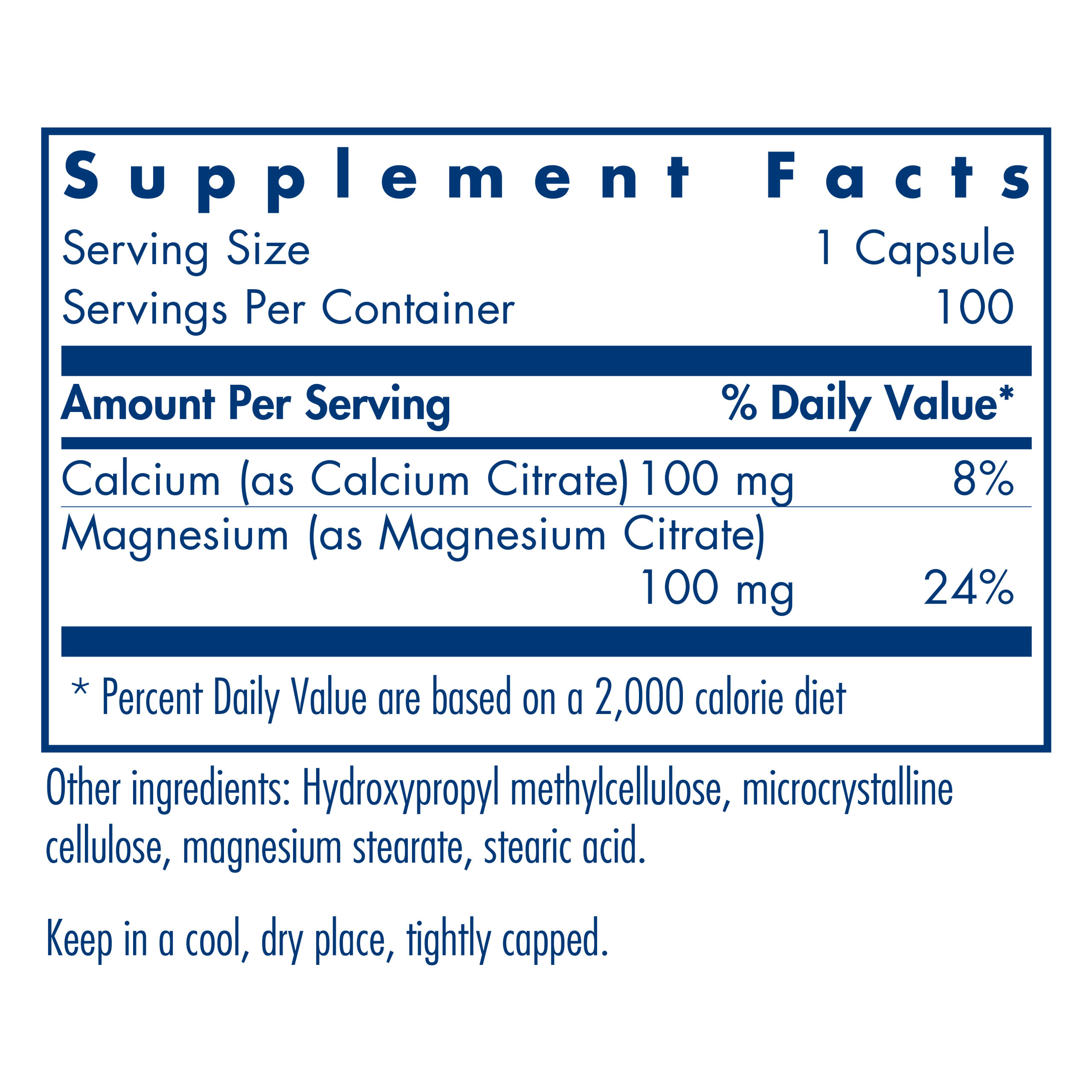 Tabela Nutricional Calcium Magnesium Citrate 100 Vegetarian Capsules