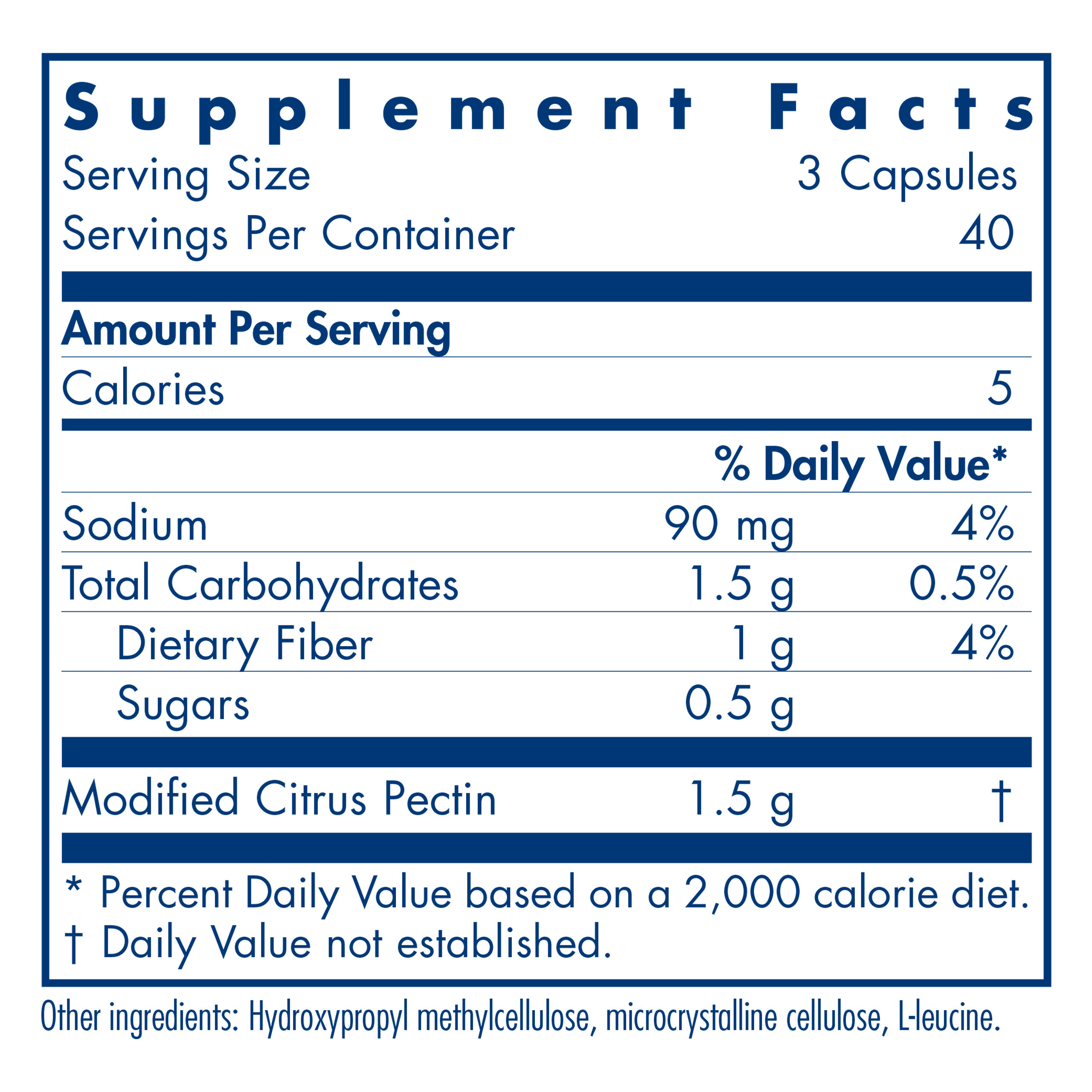 Tabela Nutricional Modified Citrus Pectin 120 Vegetarian Capsules