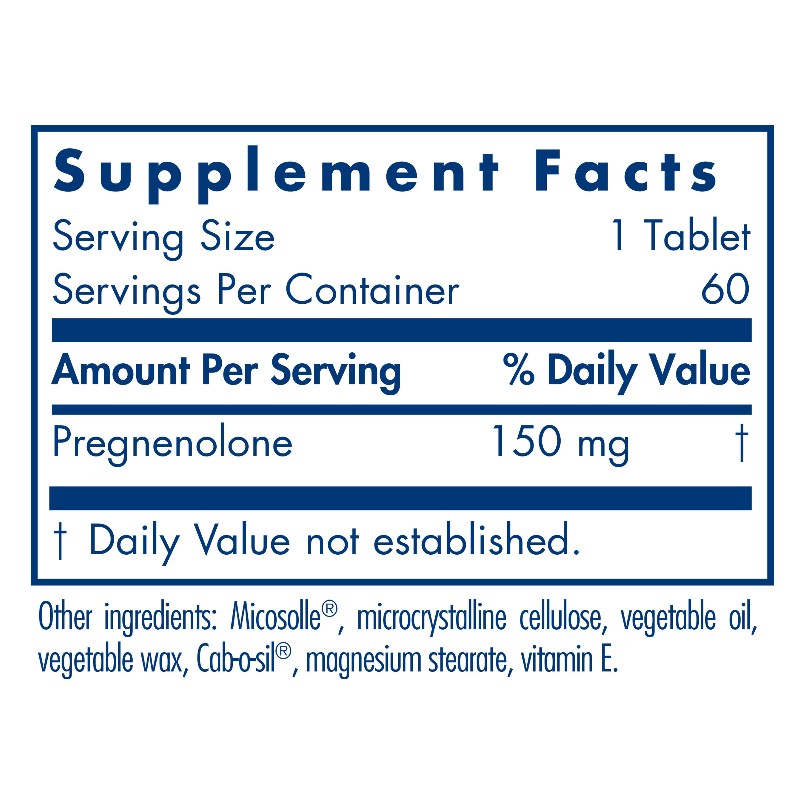 Tabela Nutricional Pregnenolone 150 mg