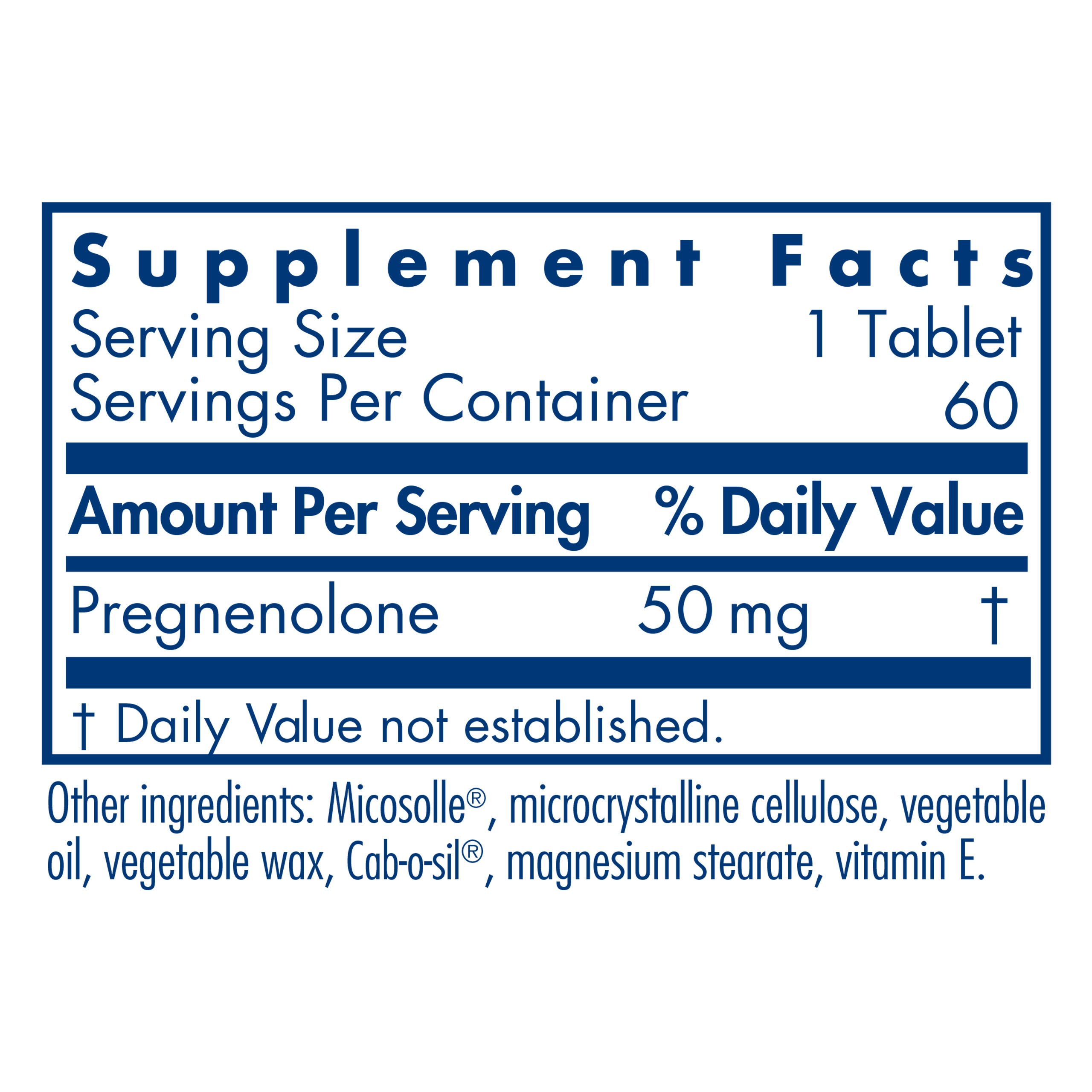 Tabela Nutricional Pregnenolone 50 mg