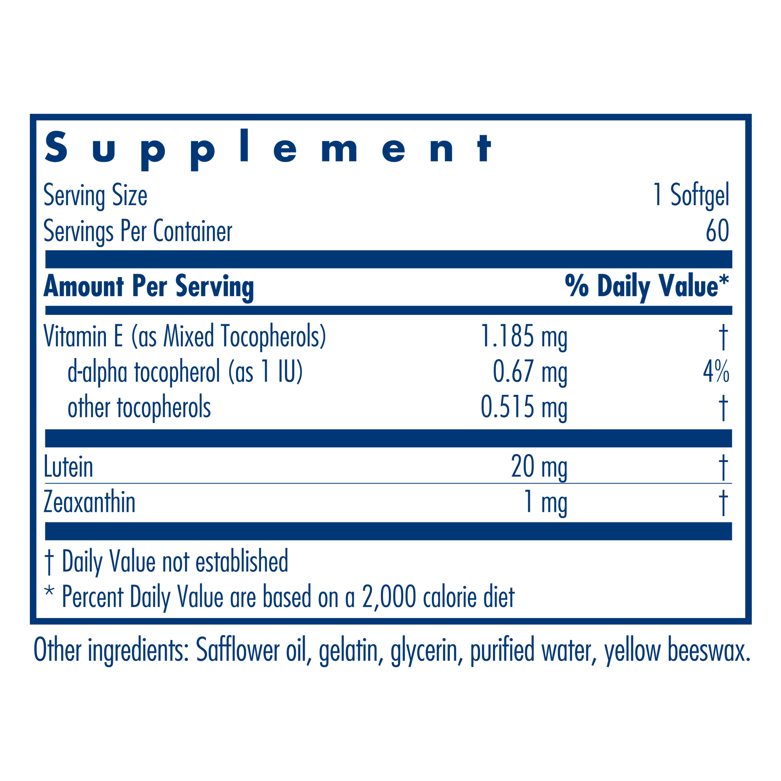 Tabela Nutricional Lutein 20 Mg 60 Softgels