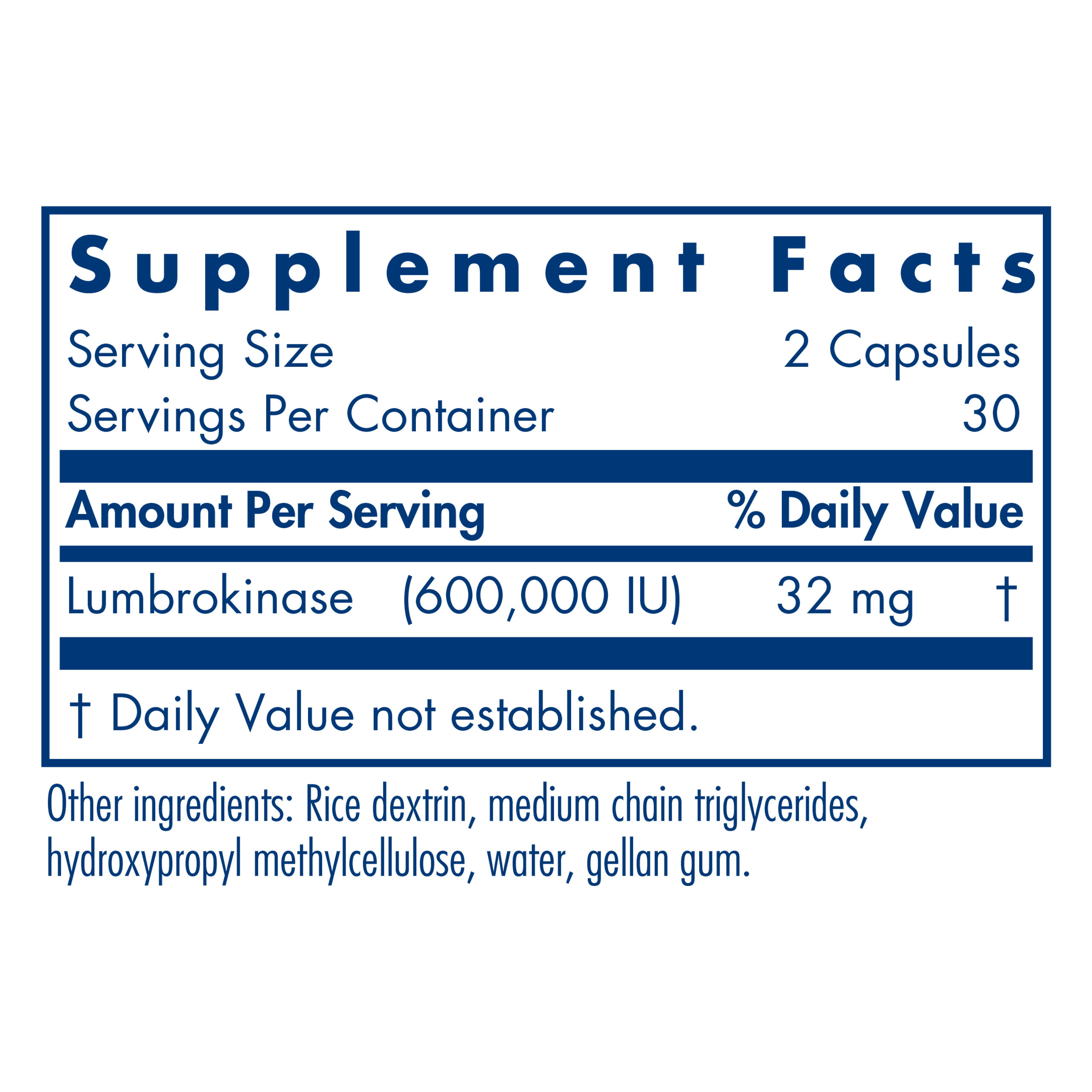 Tabela Nutricional Lumbrokinase Delayed Release Vegicaps