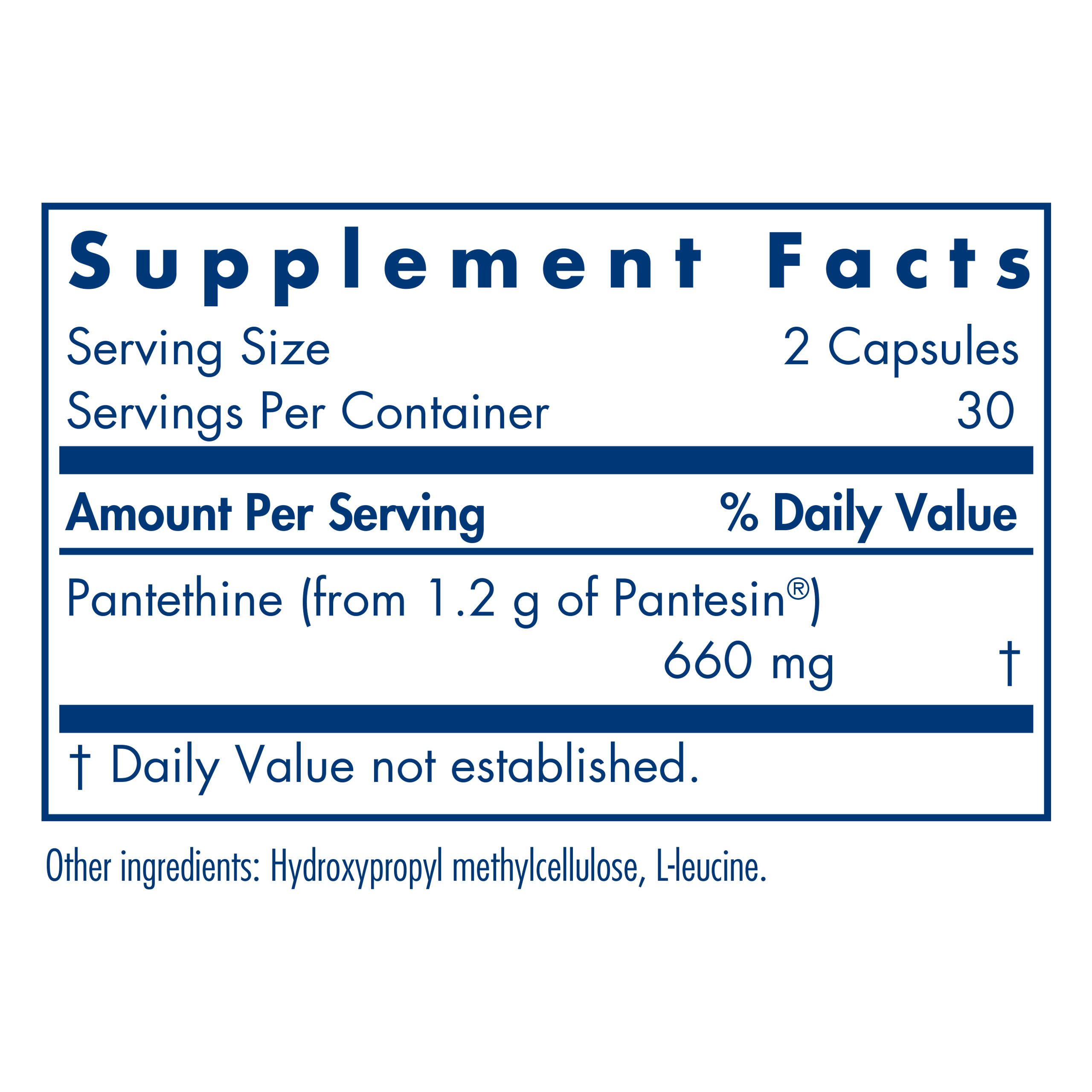 Tabela Nutricional Pantethine 60 Vegetarian Capsules