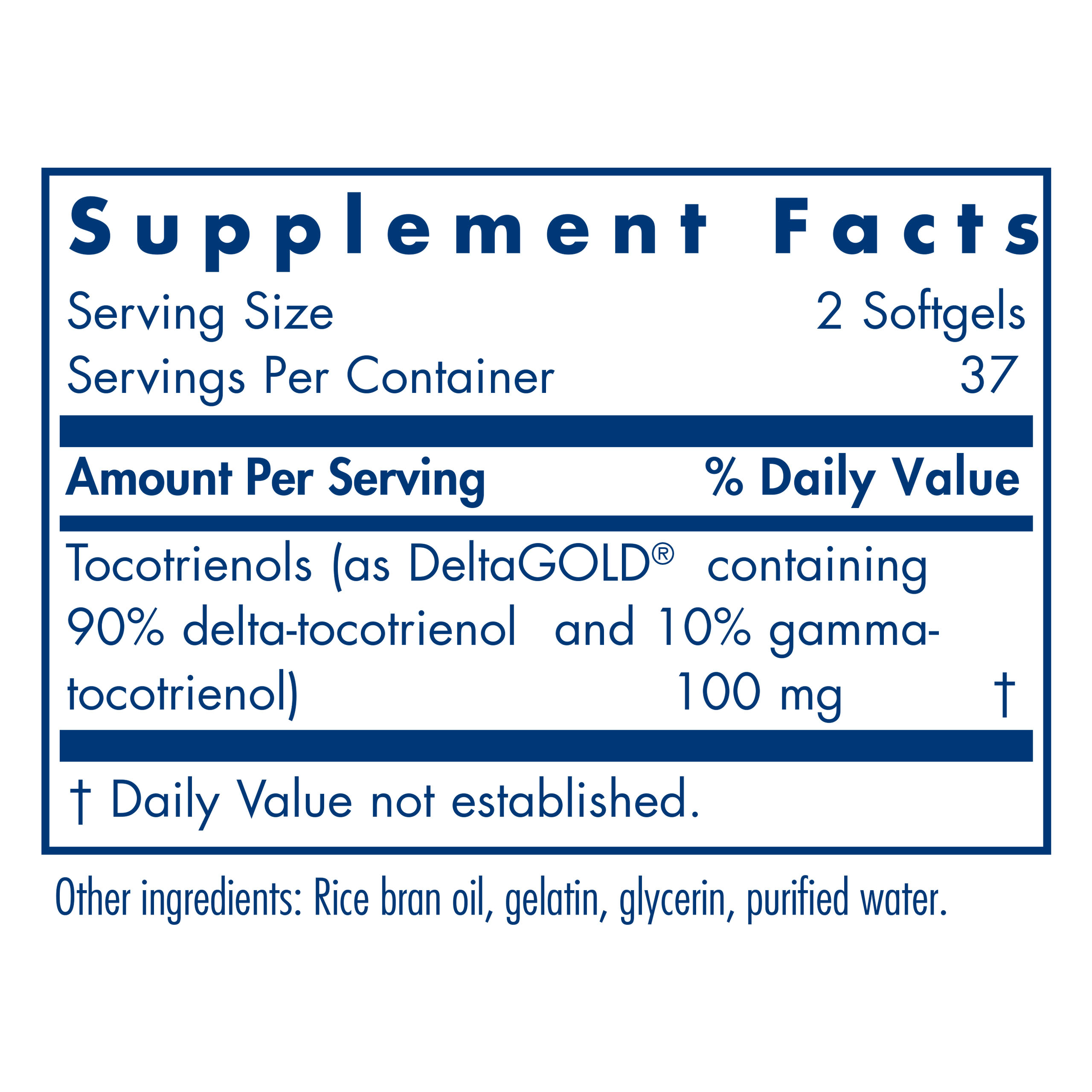 Tabela Nutricional Delta-Fraction Tocotrienols 50 mg 75 softgels