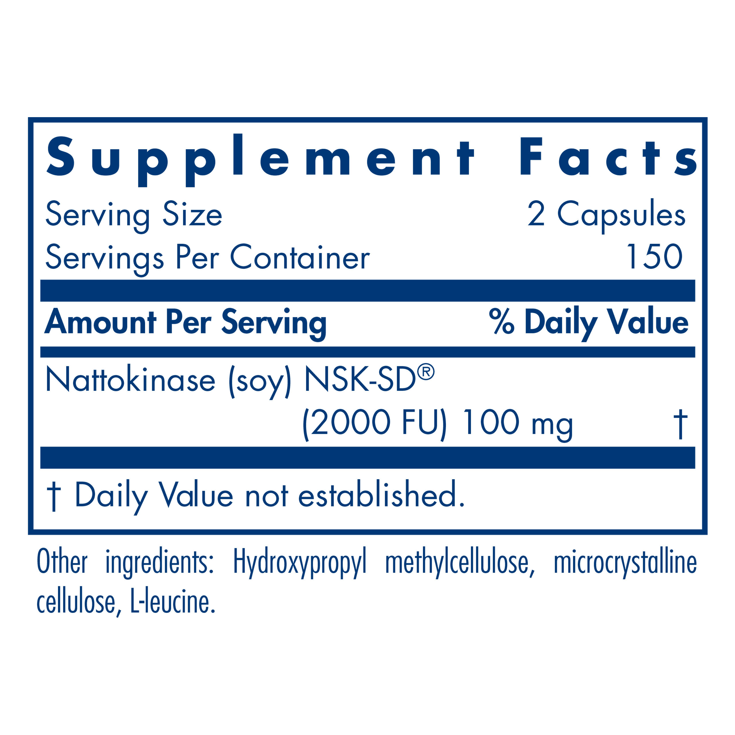 Tabela Nutricional Nattokinase 50 mg NSK-SD®