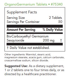 Tabela Nutricional OrganoGermanium Ge-132 100 tablets