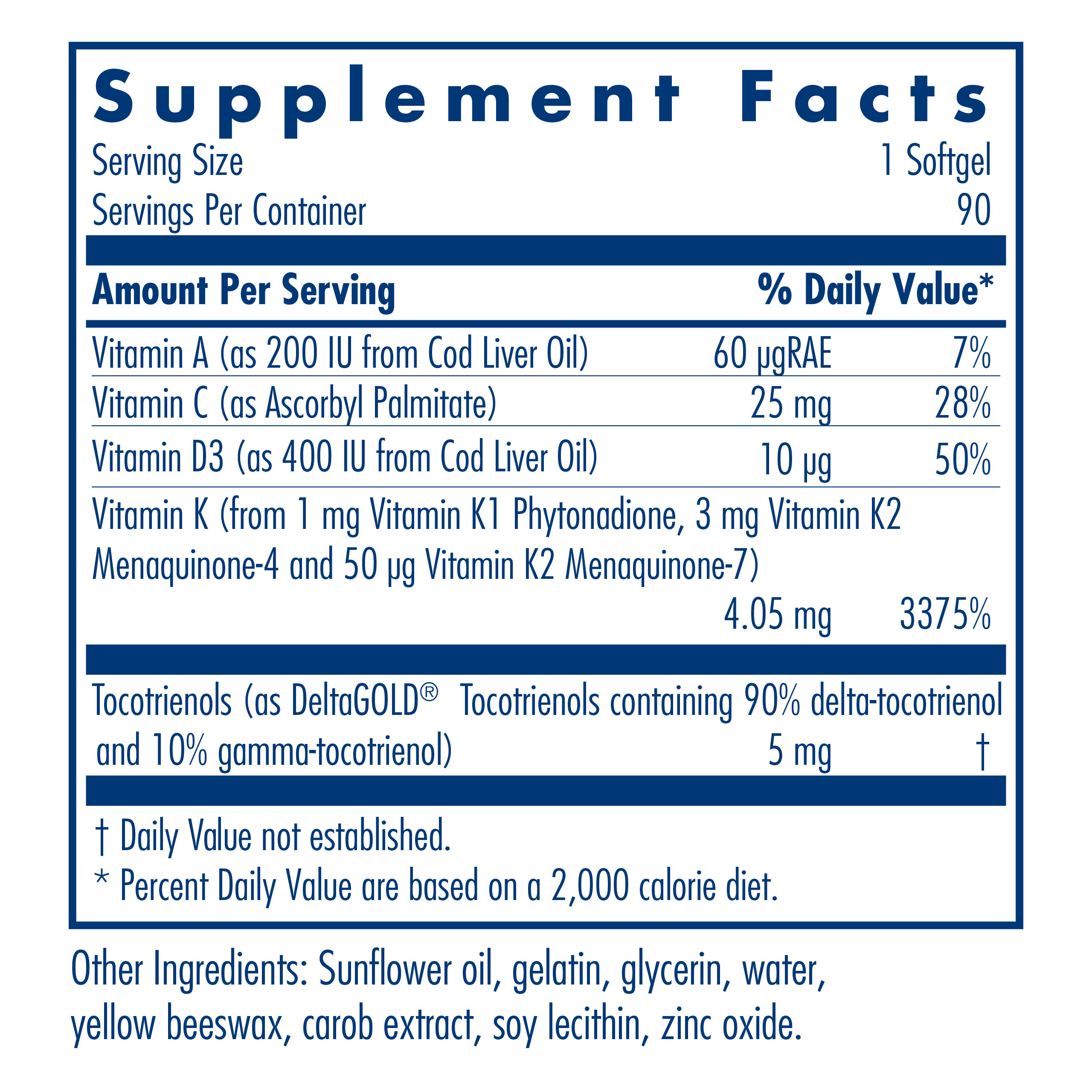 Tabela Nutricional Full Spectrum Vitamin K 90 softgels