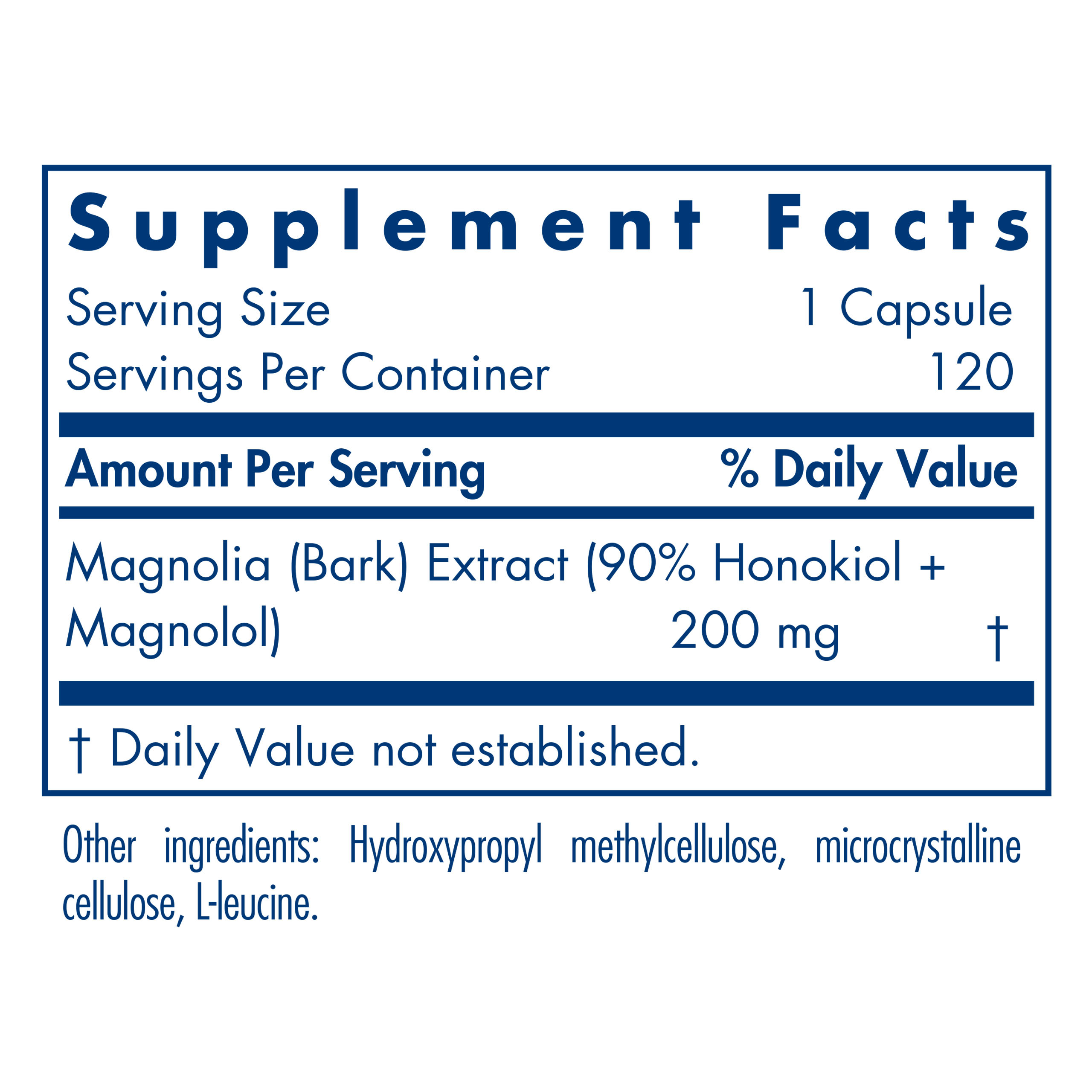 Tabela Nutricional Magnolia Extract 120 Vegetarian Caps