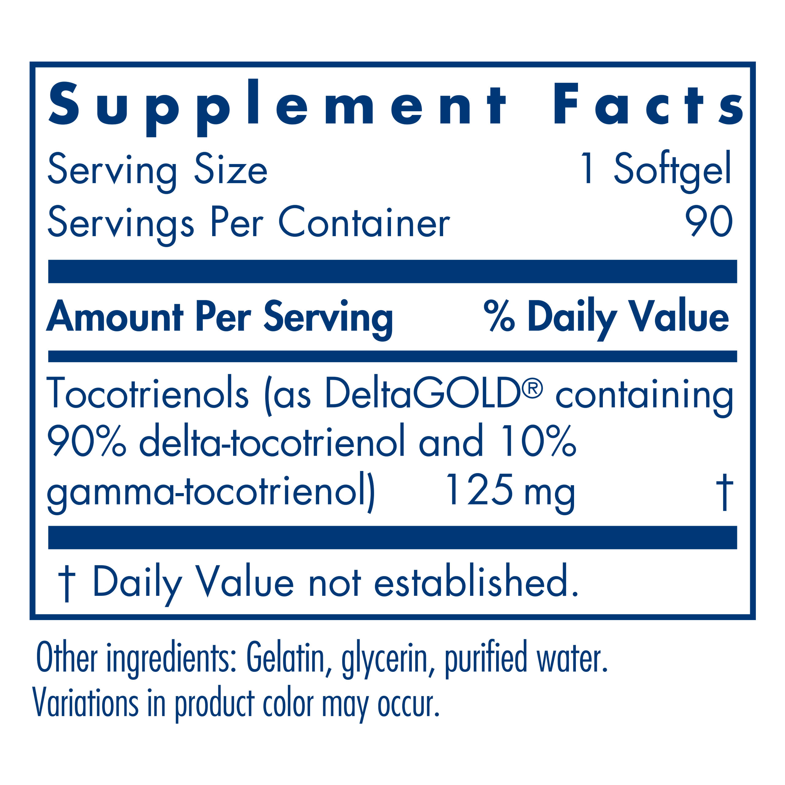 Tabela Nutricional Delta-Fraction Tocotrienols 125 mg