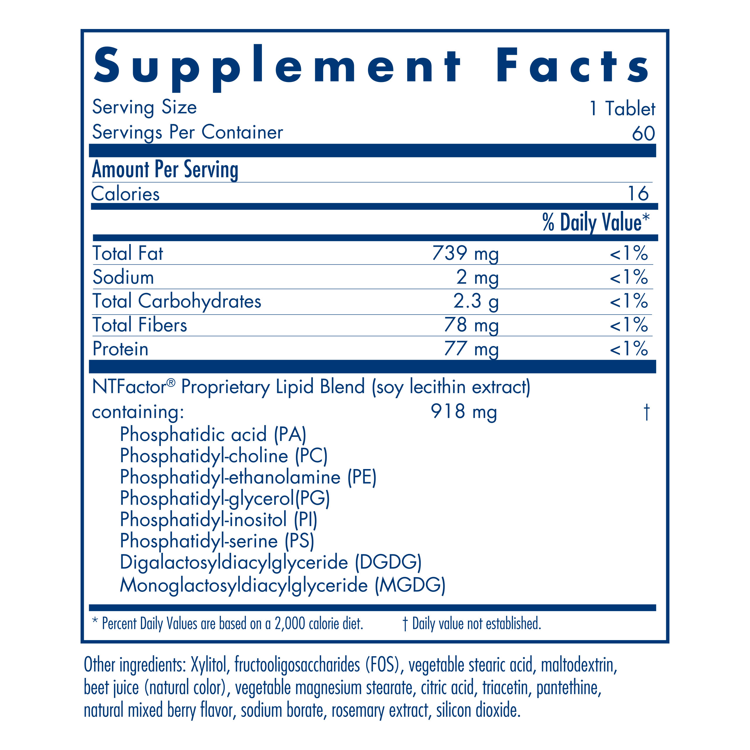 Tabela Nutricional NTFactor® EnergyLipids 60 Chewable Wafers