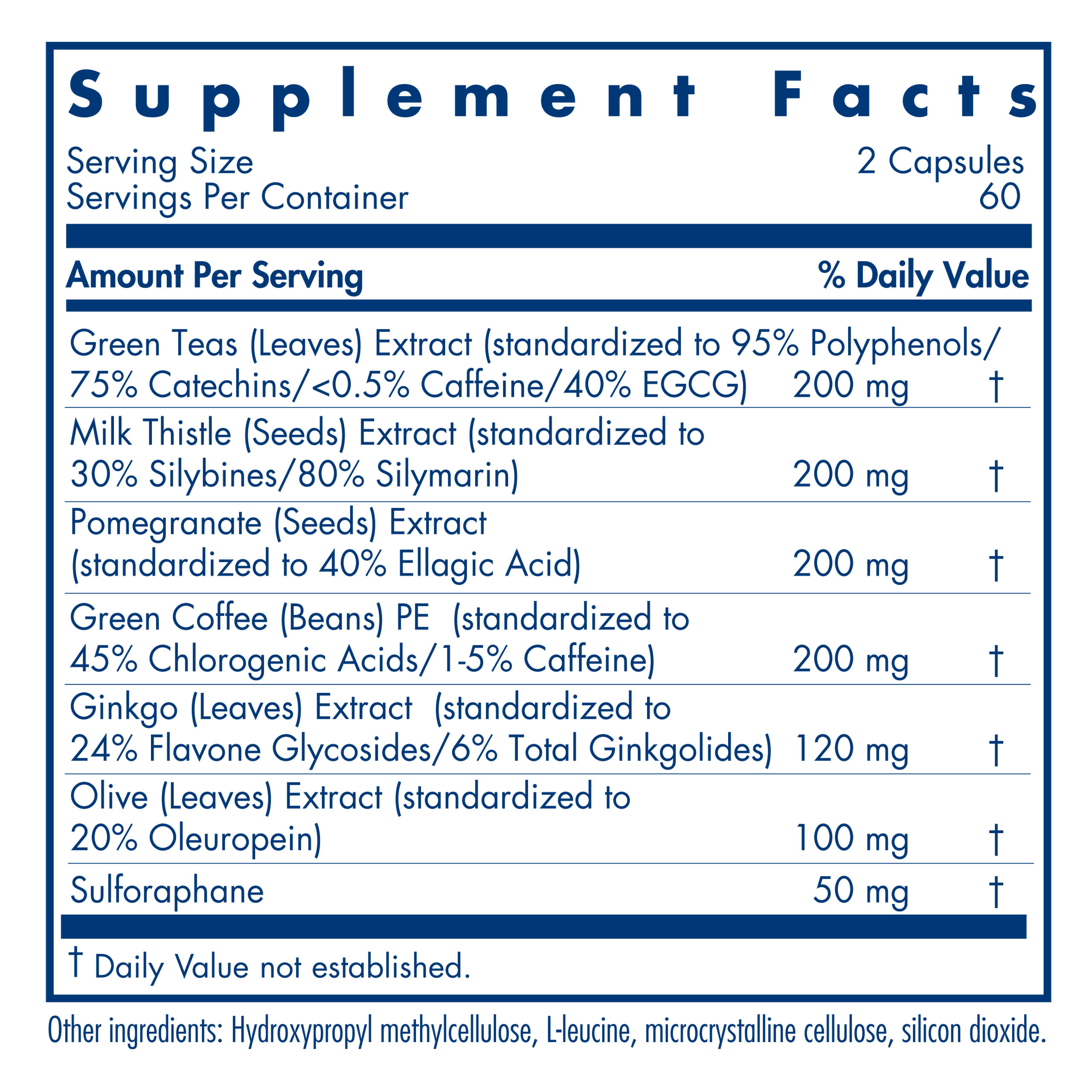 Tabela Nutricional Nrf2 Renew® 120 Vegetarian Capsules