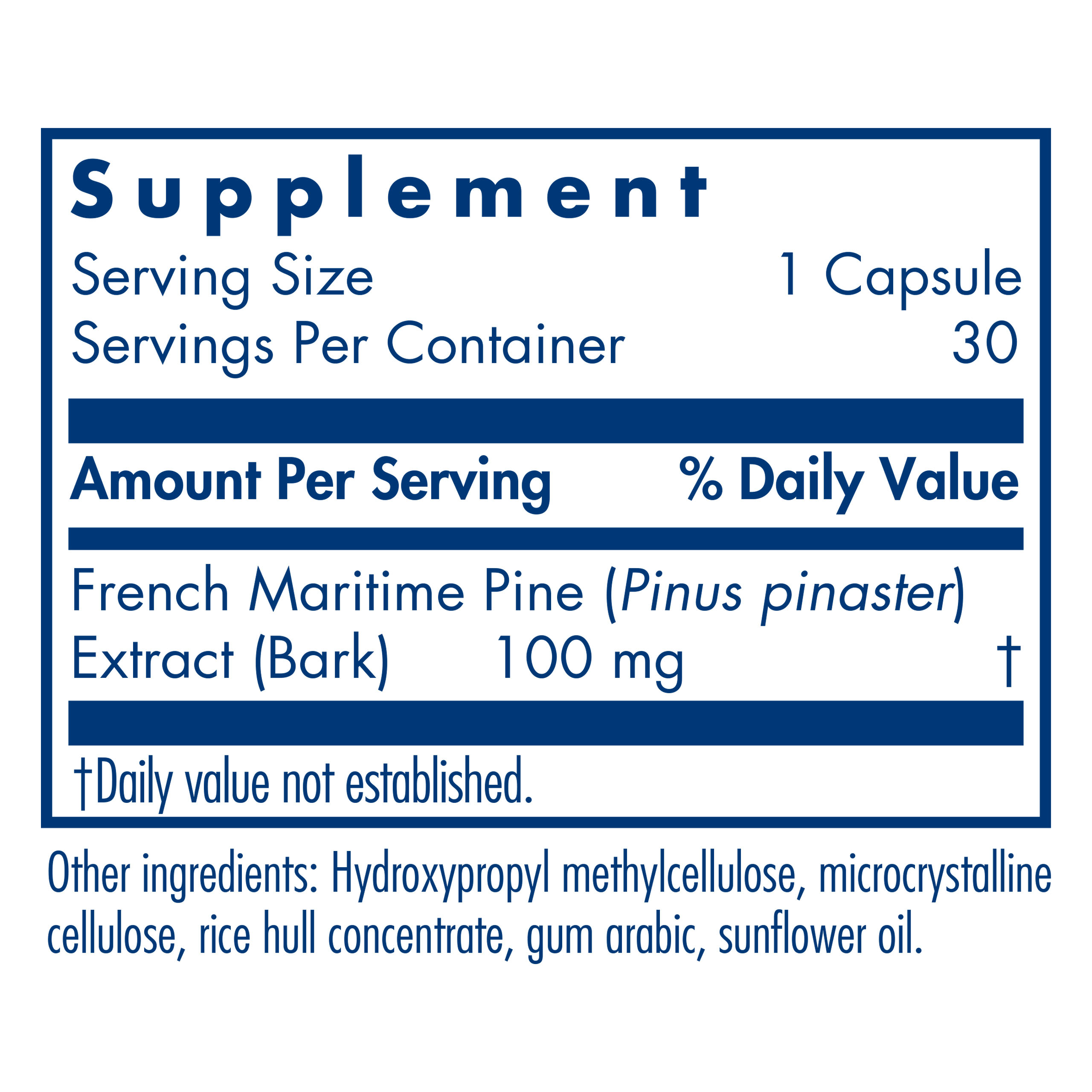 Tabela Nutricional Pycnogenol® 100 - 30 Vegetarian Capsules