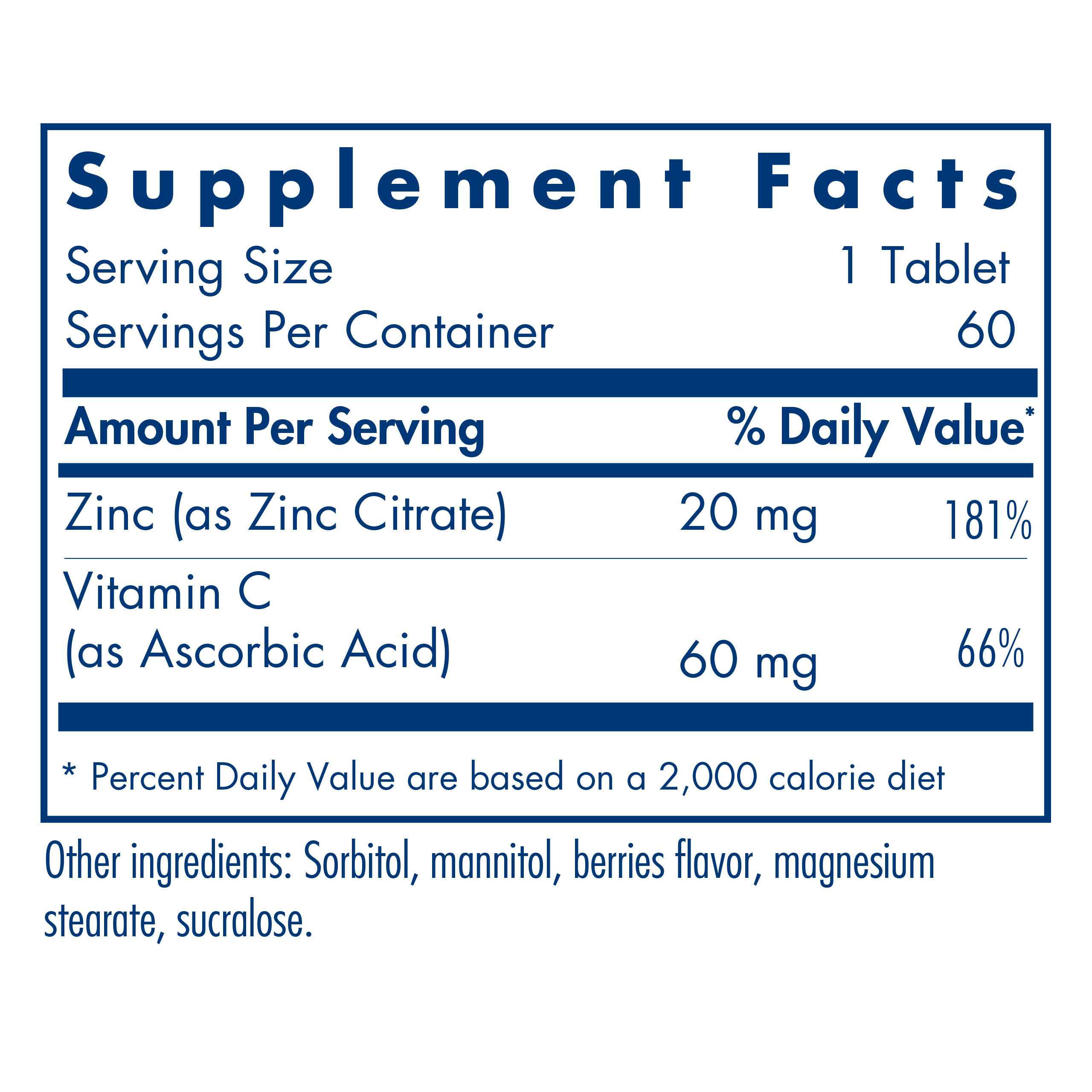 Tabela Nutricional Zinc Chewables 60 Chewable Tablets