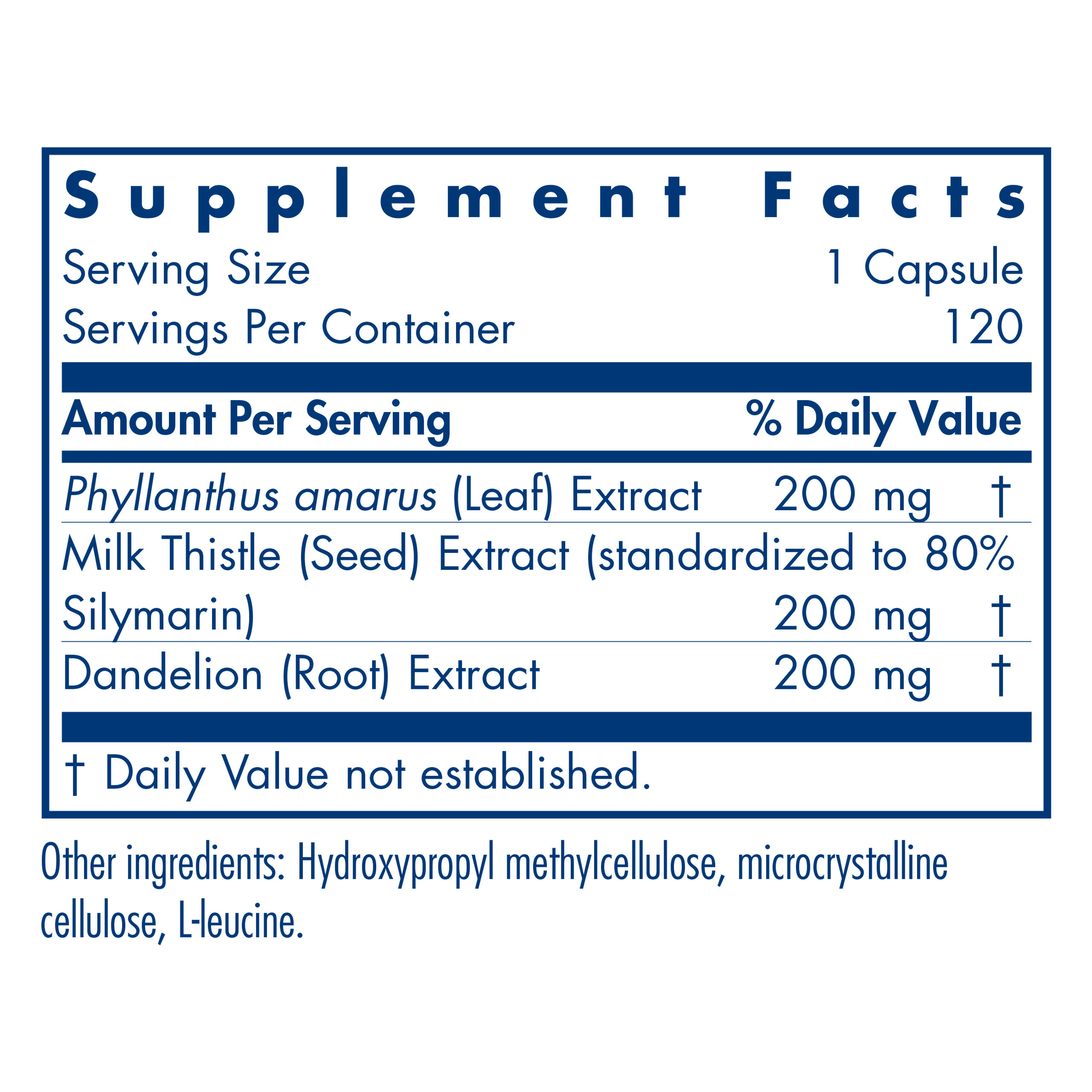 Tabela Nutricional Milk Thistle Plus 120 Vegetarian Caps