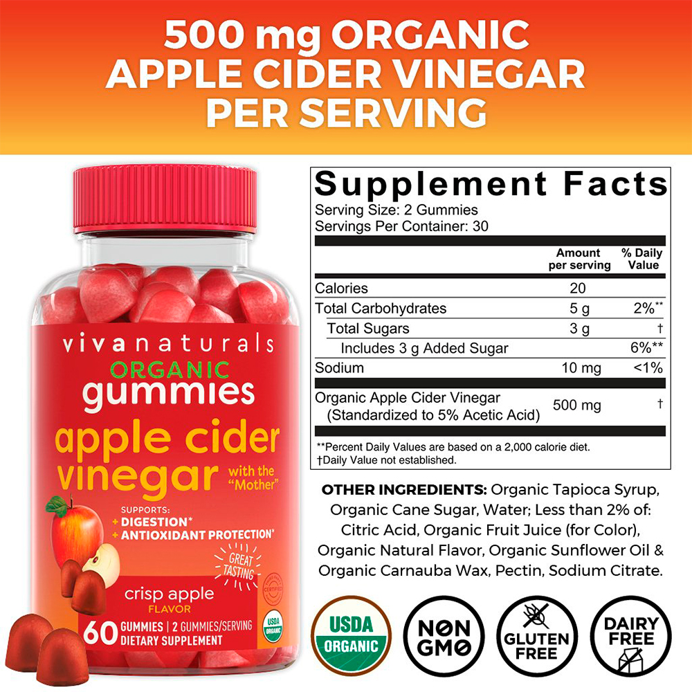 Tabela Nutricional Organic Apple Cider Vinegar with 60 gummies