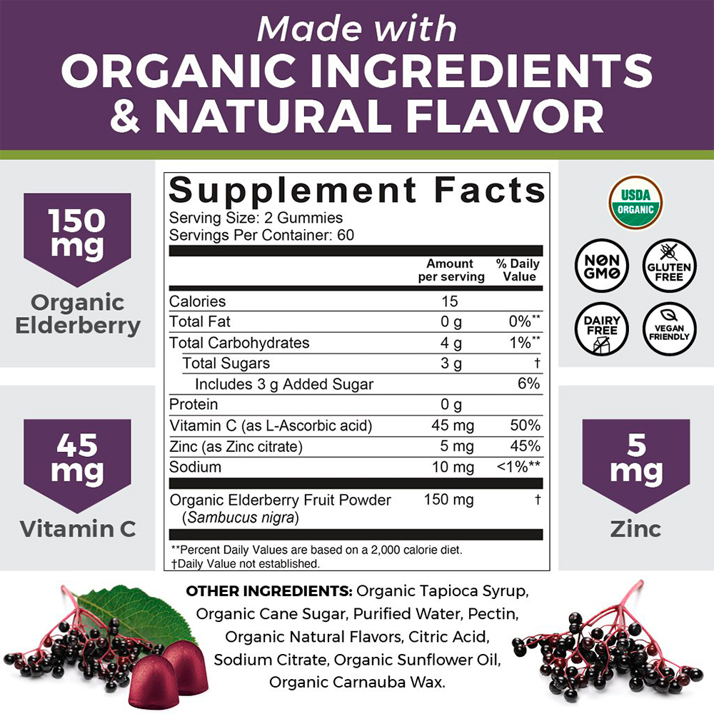 Tabela Nutricional Organic Elderberry with 120 gummies
